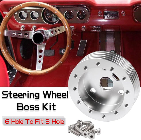 RULLINE 1" Steering Wheel Hub Adapter Conversion Spacer 6 Hole to 3 Hole Steering Wheel Adapter Grant Adapter Boss Kit Silver...
