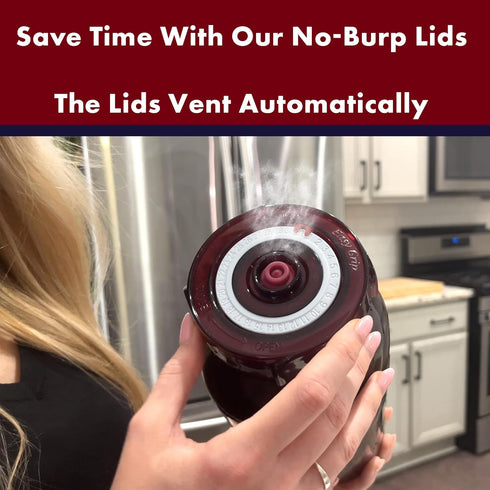Fermenting Lids for wide mouth mason jars. 4 waterless airlock fermentation lids kit. Easy Grip fermenter lid with Oxygen Pump automatically Vents...