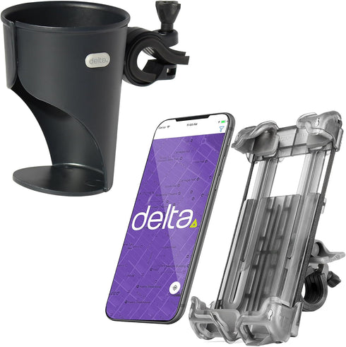 Bike Water Bottle Cages and Bike Phone Mount Bundle by Delta Cycle - Expanding Beverage Cup Holder for Handlebar Universal Bicycle Smartphone Hold...