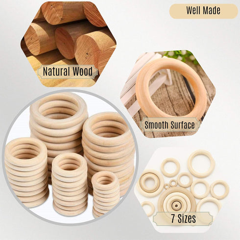 NNHOM 70 Pieces Wooden Rings for Macrame,Wood Rings for Crafts,7 Sizes Macrame Rings Wood Circles for DIY Craft, Ring Pendant and Connectors Jewel...