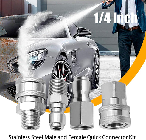 2 Sets 1/4 Inch NPT Stainless Steel Pressure Washer Quick Connect Plug Coupler Kit, Male and Female Fittings with Internal and External Threads...