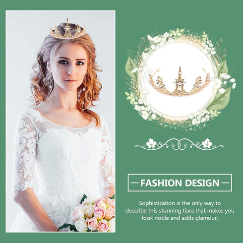 Lurrose Pearl Golden Eiffel Tower Vintage Tiaras Queen Bridal Crowns for Brides Party Wedding Golden Bridal Crowns...