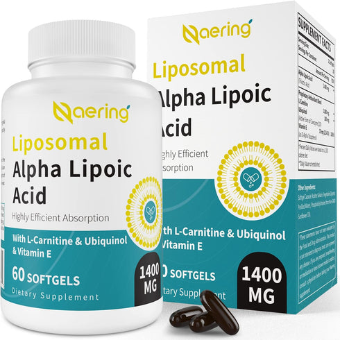 Liposomal Alpha Lipoic Acid 1400mg Softgels, ALA Supplement with L-Carnitine 1000mg, Ubiquinol (Active CoQ10) 100mg and Vitamin E 10mg,Alpha-Lipoi...