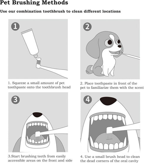 Dog & Cat Toothbrush Kit, 360º Pet Toothbrush, Food Grade Silicone Dog Finger Toothbrush, Dual Head Bristles Tooth Brush, Triple Head Dog Toothbru...