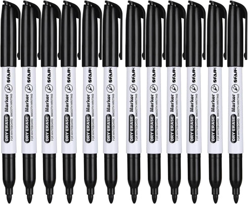 Fine Tip Dry Erase Markers - 12 Pack Black Whiteboard Erasable Markers Bulk for Kids Adults, Ideal for Classroom School Office Home Use on White B...