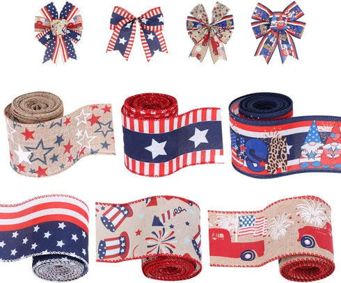 2.5'' Patriotic Ribbon and Blue Crafting Ribbon(30 Yards). Stars Stripes, Vintage Red Truck,American Flag,Uncle Sam Hats, Fireworks, Rockets ,Gnom...