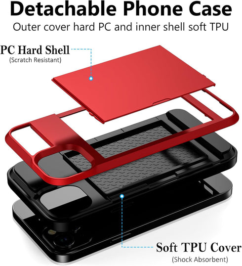 Vofolen for iPhone 14 Case Wallet Credit Card Holder ID Slot Sliding Door Hidden Pocket Men Women Anti-Scratch Dual Layer Hybrid Bumper Armor Prot...