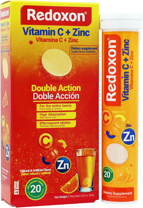 Redoxon Vitamin C + Zinc, Effervescent Tablets of Vitamin C and Zinc, Helps Support Your Immune System, Orange Flavor, 20 Effervescent Tablets, 2....