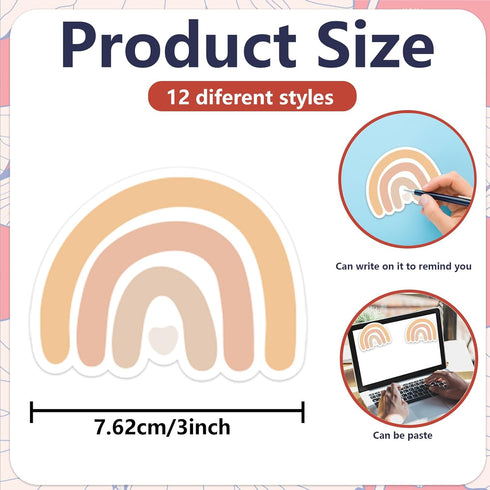 48 Pieces Boho Rainbow Style Sticky Notes Self-Adhesive Design Brown Boho Rainbow Note Pads Rainbow Sticky Memo Notes for Reminder Stationery Stud...