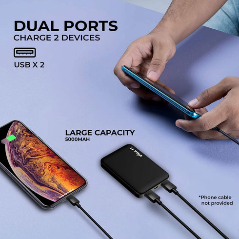 Vida IT 5000mAh Mini Power Bank Small Portable Charger for Heated Vest Jacket Battery Pack for iPhone Samsung Cell Phone with Dual USB Output, Lig...