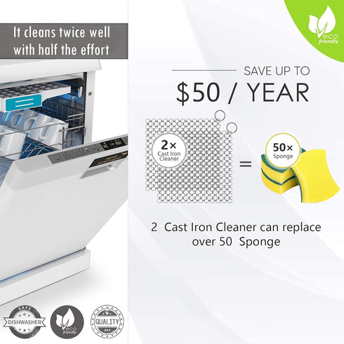 2Pack Cast Iron Scrubber Stainless Steel Chain Mail Scrubber, Cast Iron Cleaner Chainmail Scrubber for Dutch Oven Carbon Steel Wok Grill Pan, Chai...