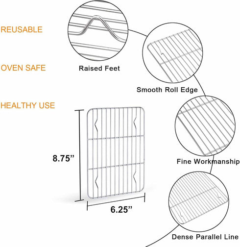TeamFar Toaster Oven Tray and Rack Set, 9.3’’ x 7’’ x 1’’, Stainless Steel Toaster Oven Pan Broiler Pan, Non Toxic & Healthy, Easy Clean & Dishwas...