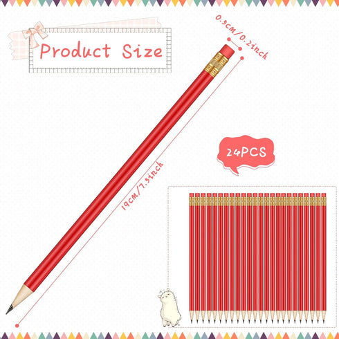 24 Pieces Round Pencils HB Graphite Pencils Wood Pencils with Eraser Cute Pencil Pack for School Drawing Sketching Wedding Office Supplies(Red)...