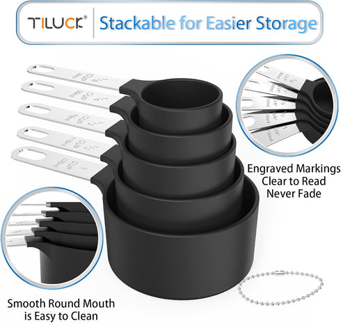 TILUCK Measuring Cups & Spoons Set, Stackable Cups and Spoons, Nesting Measure Cups with Stainless Steel Handle, Kitchen Gadgets for Cooking & Bak...
