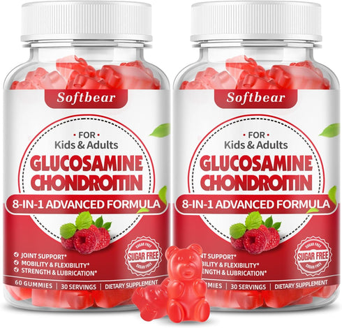 Glucosamine Chondroitin Gummies Sugar Free, Extra Strength Glucosamine Chondroitin Supplement for Natural Joint Support, Raspberry Flavored 120 Co...