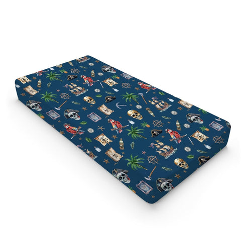 Ocean Pirate Ship Skull Parrot Palm Trees Changing Pad Covers for Boys 32''x16'' Fun Boy's Nautical Nursery Fitted Diaper Change Table Sheets Mats...