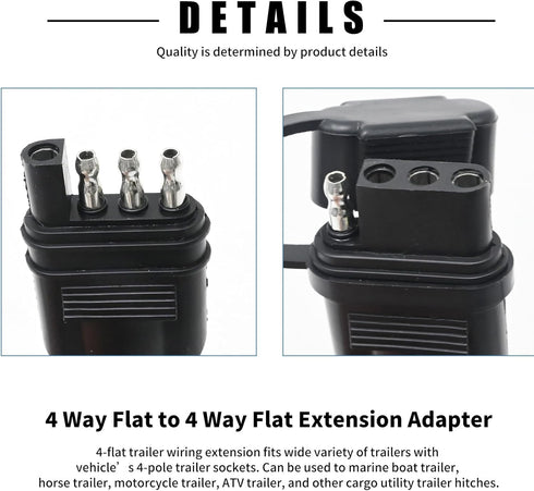 4 Way Flat Trailer Extension Coiled Cable 3 Feet Male and Female Wiring Harness Adapter Extension Wiring Cable with Dust Cover Plug & Play Connect...