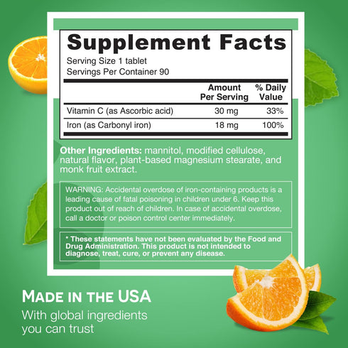 EZ Melts Dissolvable Iron Supplement 18 mg, Sugar-Free, 3-Month Supply...