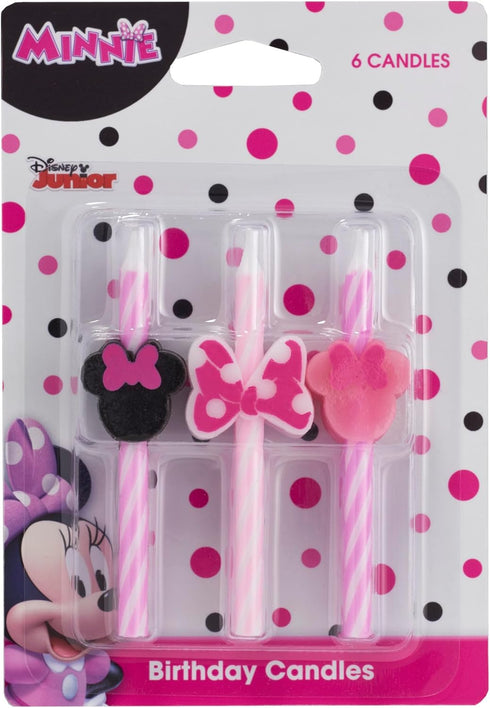 Disney's Minnie Mouse Birthday Cake Candles | 6 Birthday Candles for Cake Decorations, Pink Stripe Candles, Cake Toppers for Minnie Mouse Party...