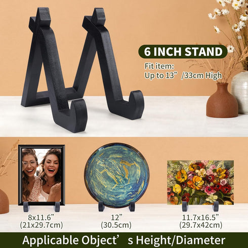 2 Pack Bamboo Plate Display Stand, 6 Inch Decorative Picture Frame Stand Square Plate Holder Display Stand Display Stand for Plates, Photos, Book,...