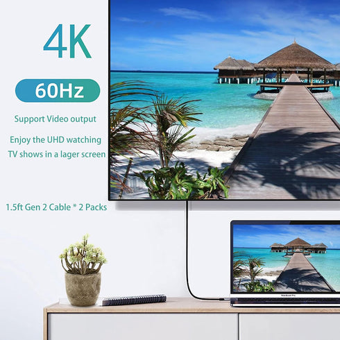 Short USB C to USB C Cable (1.5ft 2 Packs), 3.1 Gen 2 10Gbps 100W 4K USB C Video High Speed Data Transfer Fast Charging Cord Compatibile with Sams...