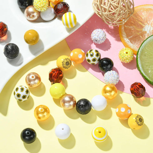 Stiesy 50 Pcs Sunflower Theme Chunky Bubblegum Beads Gumball Rhinestone Jumbo Plastic Beads Extender Chains Beading Wire for Crafts Jewelry Making...