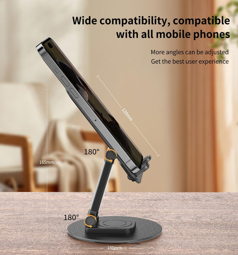 360 Degree Rotating Mobile Phone Holder,Fully Adjustable Foldable Desktop Phone Holder Stand Base,Foldable Desktop Cell Phone Stands for iPhone15 ...