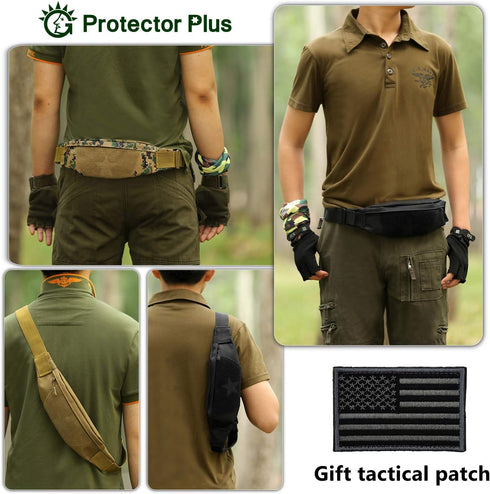 Protector Plus Tactical Running Waist Pack Belt Military Fitness Fanny Bag Sling Hip Bumbag MOLLE Army Lumbar Gear Pocket (Patch Included), Black,...