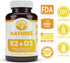 Vitamin K2 (mk7) with D3 Supplement for Best Absorption - 2-in-1 Support for Heart Health and Strong Bones | Vitamin D & K Complex | D3 5000 IU + ...