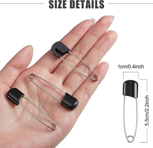 50 Pieces Diaper Pins Safety 2.2 Inch Plastic Head Cloth Diaper Nappy Pins with Locking Closures Stainless Steel with Velvet Bag(Black)...