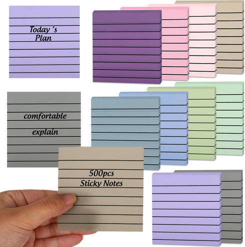 500 Sheets Neutral Color Lined Translucent Sticky Notes 10 Colors Clear Memo Pads with Lines Colorful Post Reminder Notes for Annotating Books Off...