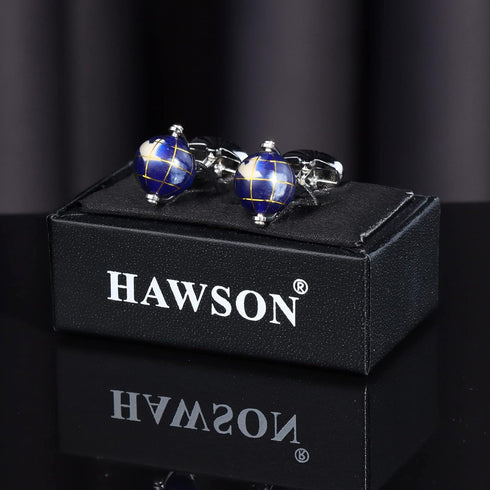 HAWSON Rotatable Navy Blue Globe Cufflinks for Man Shirts....