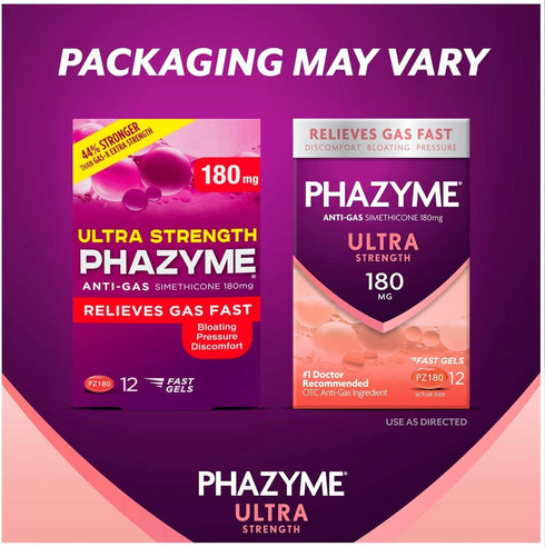 Phazyme Ultra Strength Gas & Bloating Relief, Works in Minutes, 48 Fast Gels...