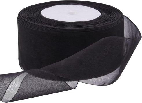 2 Inch Sheer Organza Chiffon Ribbon for Bouquet Home Party Decoration, 50 Yards (Black)...