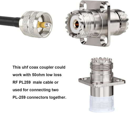 XRDS -RF SO239 to SO239 Chassis Mount Connector 2-Pack, SO239 UHF Female to Female 4 Hole Flange Panel Mount Adapter for PL259 UHF Antenna, CB &Am...