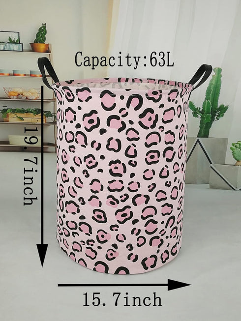 19.7 Inches Large Laundry Basket Waterproof Round Cotton Linen Collapsible Storage bin with Handles for Hamper Kids Room,Toy Storage(Leopard print...