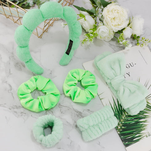 Spa Headband and Wristband Set 6Pcs Skincare Makeup Headband Puffy Bubble Headband for Washing Face Sponge Skin Care Headband Face Wash Headband G...