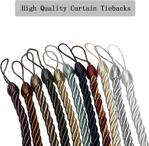 BEL AVENIR Curtain Ropes Tiebacks Tie-Backs, Curtain Handmade Holdbacks with 2 Metal Screw Hooks - Golden 2 Pack...