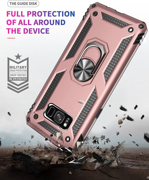 Samsung Galaxy S8 Plus Case with HD Screen Protectors, Androgate Military-Grade Metal Ring Holder Kickstand 15ft Drop Tested Shockproof Cover Case...