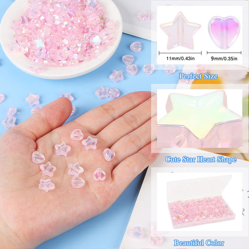 200 Pcs Star Heart Acrylic Beads for Jewelry Making, Heart Star Shape Beads Bulk with Box, 11mm Mixed Color Heart Star Loose Beads Charms Spacer B...