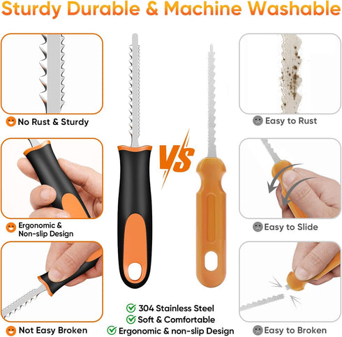Pumpkin Carving Kit with Stencils: 31 PCS Halloween Pumpkin Carving Tools - Professional Pumpkin Carving Set - Heavy Duty Stainless Steel Jack-O-L...
