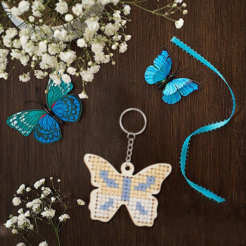 FREEBLOSS 16 Set Wooden Cross Stitch Kits DIY Keychain Wooden Embroidery Set Butterfly Wooden Threading Kit with Instruction Sewing Kits for Ages ...