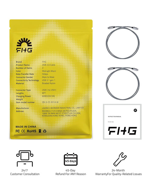 FHG 6FT 2Pack USB C Cable 3.1 gen 1, Supporting 60W Fast Charging from 20% to 90% in 30mins, Nylon Braided USB C Charging Cable Last a Long Time, ...