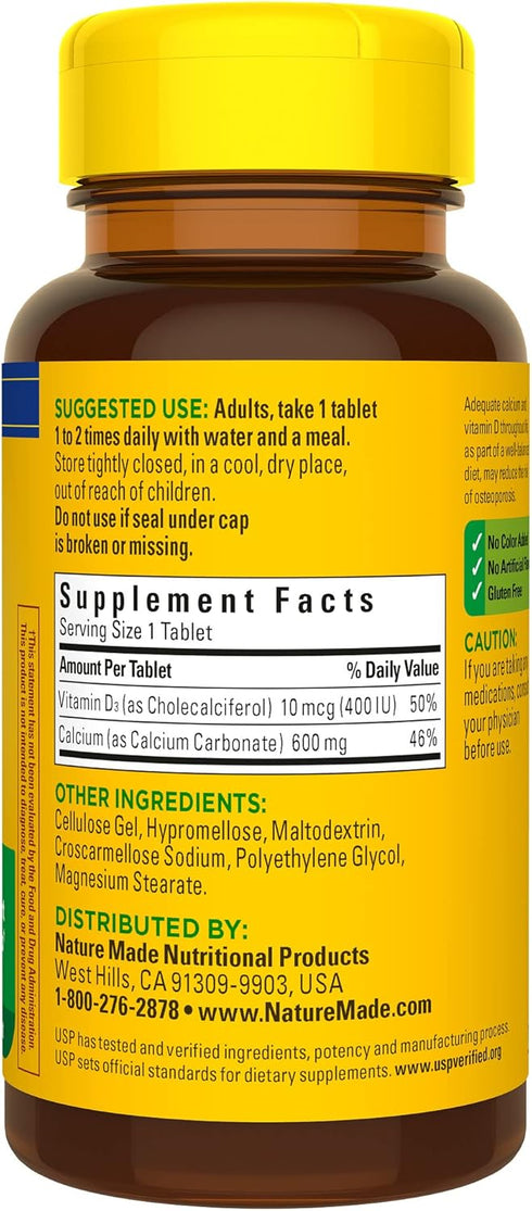 Nature Made Calcium 600 mg with Vitamin D3, Dietary Supplement for Bone Support, 60 Tablets...