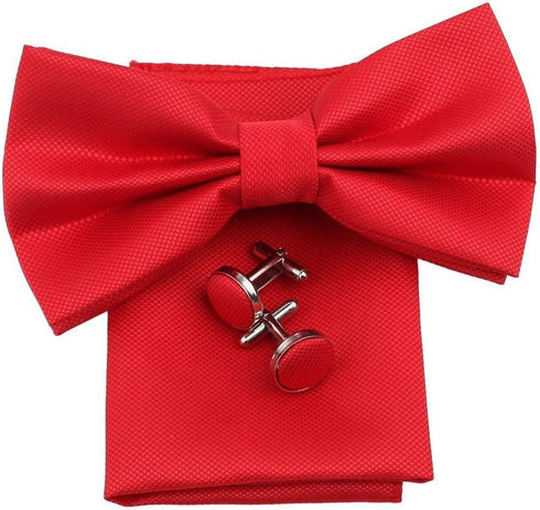 Dan Smith Men Bow Ties Red Gingham Bowties Handkerchiefs Cufflink Set Polyester 25.6"-Neck-Size Clip-On Adjustable Ski Fabric DBC3016 Red...