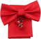 Dan Smith Men Bow Ties Red Gingham Bowties Handkerchiefs Cufflink Set Polyester 25.6"-Neck-Size Clip-On Adjustable Ski Fabric DBC3016 Red...