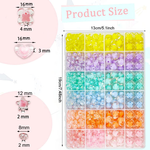 582Pcs Acrylic Pastel Beads Kit: 336 Macaron Color Rondelle, 144 Star, 54 Heart, 48 Flower Beads for Jewelry Making, Hair Braids...