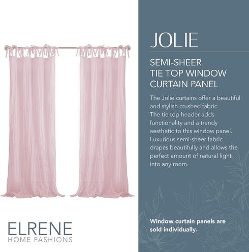 Elrene Home Fashions Jolie Crushed Semi-Sheer Window Curtain, Adjustable Tie-Top Single Panel, 52" x 84" (1 Panel), Blush...
