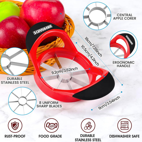 SCHVUBENR 3.5 Inch Apple Slicer - Professional Apple Cutter - Stainless Steel Apple Corer - Super Sharp Apple Slicer and Corer - Apple Tool with 8...