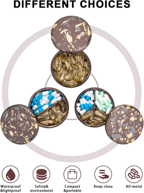 Pill Case for Purse & Pocket - Metal Daily Pill Box for Travel, Portable Waterproof Pill Organizer Single Medicine Container Holder for Vitamins, ...